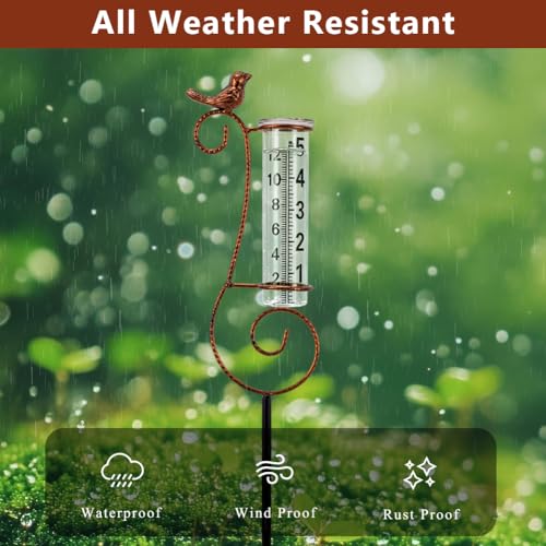 Hummingbird Rain Gauge Outdoor, 7 Inch Tube Metal Rain Gauge - color: Copper Hummingbird