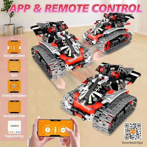 STEM Robot Building Kit for Boys 6-12, APP & Remote Control RC Toy for Kids Science LearningDIY Educational Gift Set for Age 6 7 8 9 10 11 12+ Boys & Girls - color: Red