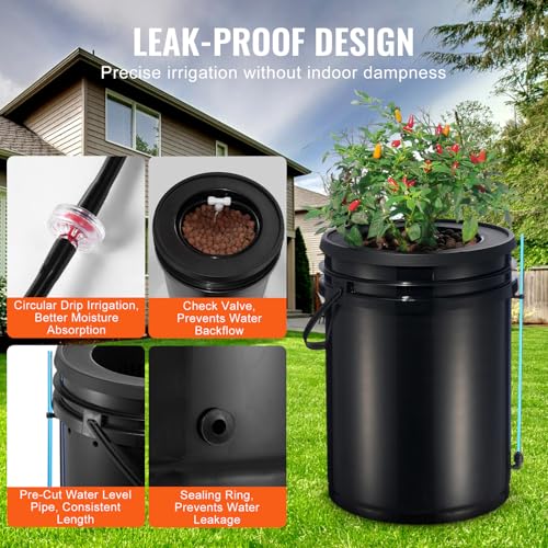 VEVOR DWC Hydroponics Grow System, Hydroponic Growing System with Top Drip Kit, Deep Water Culture 5-Gallon 4 Buckets, with Air Pump, Air Stones and Water Level Device for Leafy Vegetables - style: 4 Buckets+Top Drip Kit