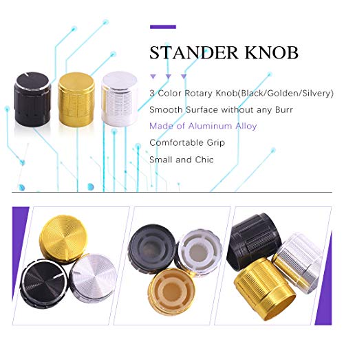 Swpeet 60PCS B5K 10K 20K 50K 100K Ohm Knurled Shaft Linear Rotary Taper Potentiometer with 20Pcs 3 Different Kinds Aluminum Alloy Knob(WH148) and 40Pcs Washers and Nuts Kit for Tinkering - style: Aluminum