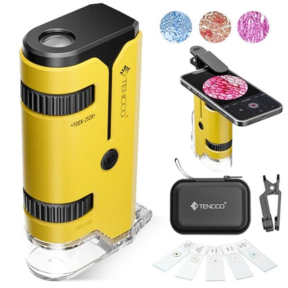 100x-250x Pocket Microscope for Kids Adults, Protable Handheld Miniscope, Mini Microscope Kit for Kids Adults Home School Lab Biology Science Education, Yellow - color: Yellow