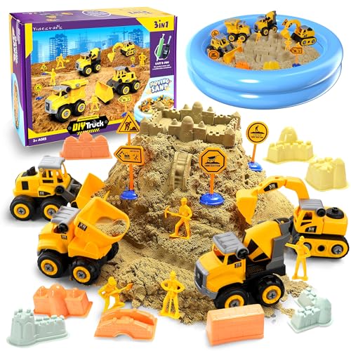 YIDESTARS Sensory Bin Large Take Apart Trucks for Toddlers 3+