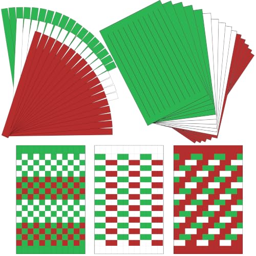 15 Christmas Paper Weaving Project • Anxiety Relief PaperCraft • DIY Placemats with ¾-inch Paper Strips and 9x14-inch Mats • Beginner Learn to Weave • Home and Classroom Decor (Red White Green) - color: Red White Green