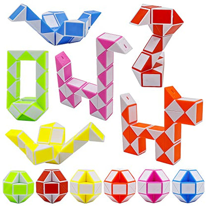 12 Pack 24 Blocks Mini Fidget Snake Cube Mini Twist Puzzle Cubes Magic Speed Cubes Toy for Kids Party Bag Fillers, Party Supplies - style: 12PCS-6 Colors