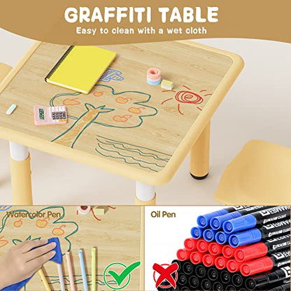 Brelley Height Adjustable Toddler Table and 2 Chairs Set, Beige - color: Beige