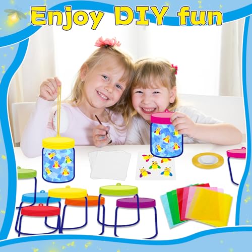 QOUBAI 32 Sets Spring Insect Suncatchers Craft Kit DIY Window Stained Glass Effect Firefly Jar Paper Craft for Home School Classroom Decor Kid Birthday Gifts Creative Art Projects Activity Game - style: Firefly