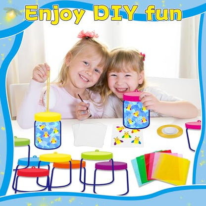 QOUBAI 32 Sets Spring Insect Suncatchers Craft Kit DIY Window Stained Glass Effect Firefly Jar Paper Craft for Home School Classroom Decor Kid Birthday Gifts Creative Art Projects Activity Game - style: Firefly