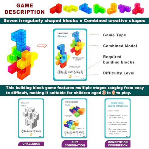 Magnetic Building Blocks Magic Magnetic 3D Puzzle Cubes, Set of 7 Multi Shapes Magnetics Blocks with 54 Guide Cards, Children's Educational Toys and Stress Relief Fidget Toys for Kids Adults - style: style1