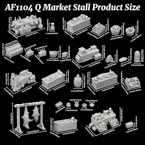 AUSPDICE Fantasy Bazaar Scatter Terrain, 25mm Unpainted Market Goods Set - color: Af1104 Q Market Stall