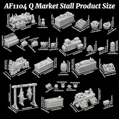 AUSPDICE Fantasy Bazaar Scatter Terrain, 25mm Unpainted Market Goods Set - color: Af1104 Q Market Stall