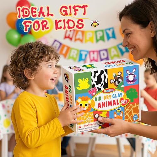 Air Dry Clay for Kids Modeling Clay Kit, 12 Boxes Model Magic Arts and Crafts for Kids with Tools & Tutorial, Non-Sticky, 3-12+ Years Boy Girl Birthday Gift, Animal Themed Party Favors Classroom Prize