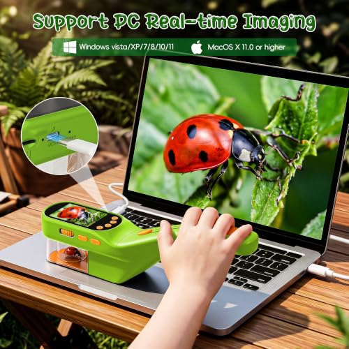 CIMELR Bug Catcher for Kids with 2.4" Screen, 500X Digital Microscope, 1080P Photo/Video, 1000mAh Battery, 8 LED, PC Real-Time Imaging, STEM Nature Toy & Gift for Boys Girls Ages 3-12 - color: Light Green