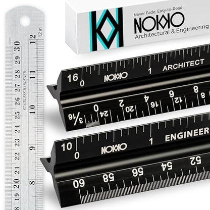 Architectural Scale Ruler and Engineering Scale Ruler Set, 12-Inch, 3-Piece - color: Black Architect / Black Engineer