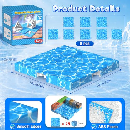 8PCS 4" x 4" Magnetic Building Block Base Plates for Kids, Strong Grip Magnetic blocks Base Compatible with Most Popular Magnetic Blocks & Cubes, STEM Educational Toys for Boys Girls Ages 3+ (Water） - color: 8pcs Water