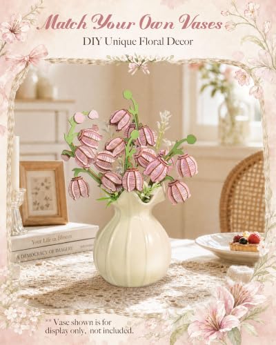 3D Flower Wooden Puzzles for Adults - Pink Lily of the Valley, DIY Wooden Flowers Plants Model Kit Building Set Crafts for Adults to Build, Creative (159 PCS) - style: TF - Pink Lily of the Valley