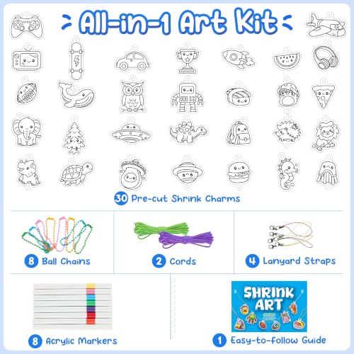 Piano Potato DIY Shrink Art Craft Kit for Kids Ages 6-12 - 30 Pre-Cut Charms & Keychains Making Kit, Mess-Free Creative Activity, Birthday Gift for Boys and Girls 6 7 8 9 10 Years Old - color: blue