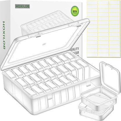 Bead Organizer Box, 30pcs Small Clear Plastic Storage Containers, Craft Storage Box Features Hinged Lid and Labels, Mini Boxes for Bracelets, Jewelry, Diamonds, Clay Beads, Screws, Seeds, Small Parts - size: 1 Pack 30 Pcs