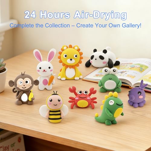 Air Dry Clay Kit for Kids: 12 Animals Clay with Sculpting Tools & Tutorials