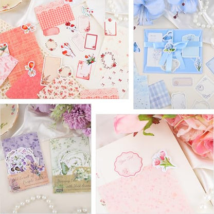 BESARME 480 Pcs Floral Scrapbook Paper and Junk Journal Stickers Set - color: Colorful floral