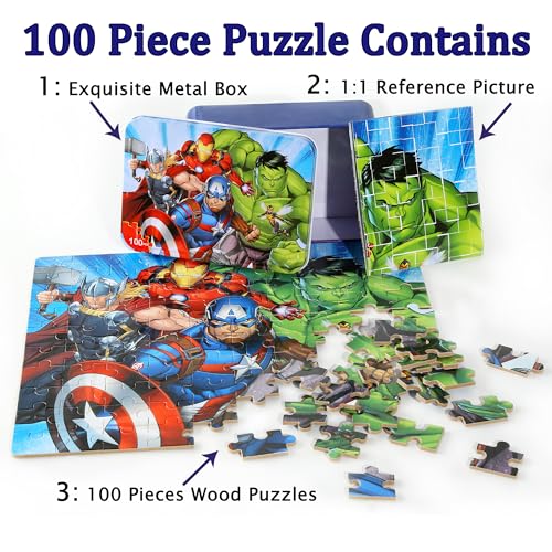 LELEMON Puzzles for Kids Ages 4-6,100 Piece Puzzles for Kids in Metal Box - color: Colorful