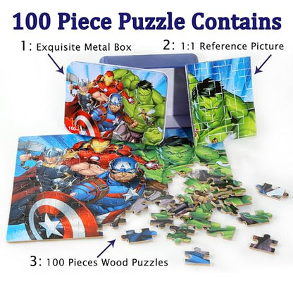 LELEMON Puzzles for Kids Ages 4-6,100 Piece Puzzles for Kids in Metal Box - color: Colorful