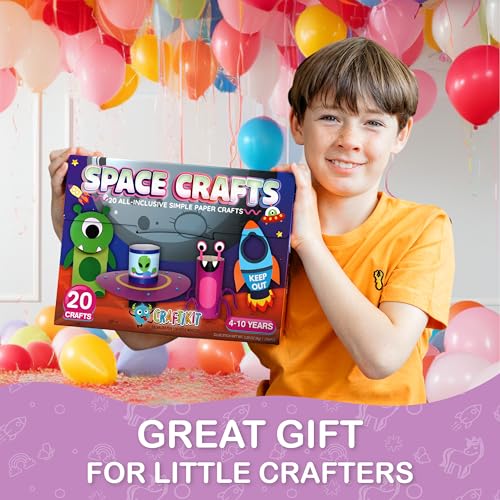 Craftikit® 20 Space Arts & Crafts for Kids - All-Inclusive Fun Toddler Craft Kit, Ages 3-10, Galaxy-Themed Activities - color: Space
