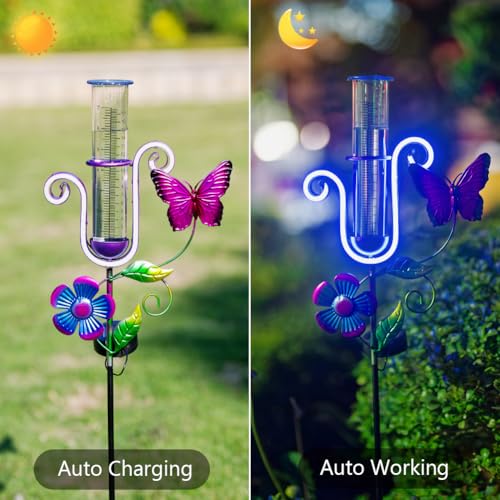 Stargarden Rain Gauge Outdoor, Solar Powered Rain Gauge - color: Butterfly