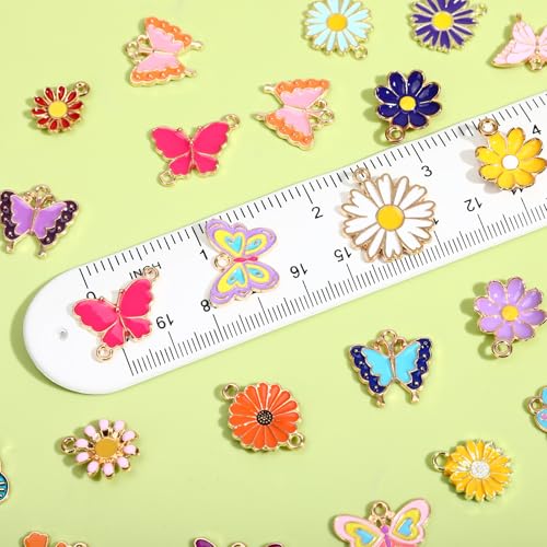 SANNIX 110Pcs/55 Pairs Mixed Flower Butterfly Charms for Jewelry Making - style: Flower Butterfly Charms