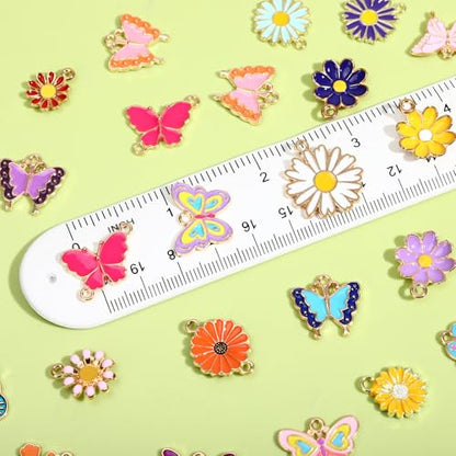SANNIX 110Pcs/55 Pairs Mixed Flower Butterfly Charms for Jewelry Making - style: Flower Butterfly Charms