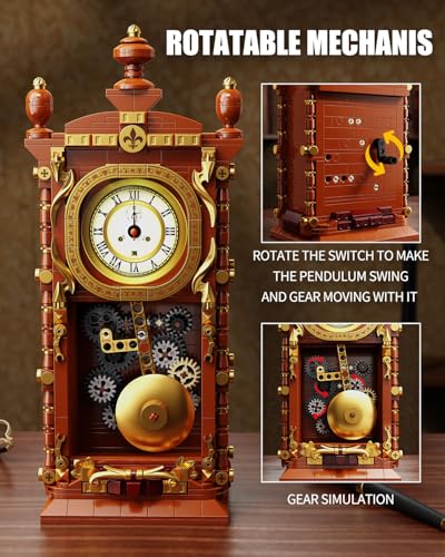 TYCOLE Vintage Pendulum Clock Building Toy, Real Working Clock Set