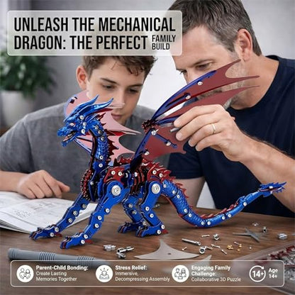 3D Metal Puzzles for Adults, Mechanical Dragon Model Kit - color: Pterosaur-blue