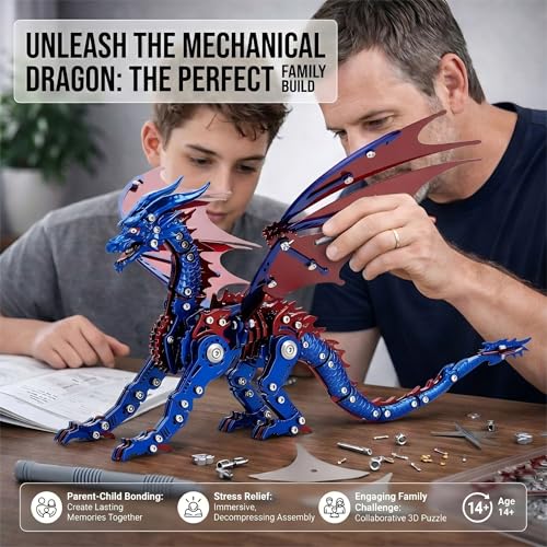 3D Metal Puzzles for Adults, Mechanical Dragon Model Kit - color: Pterosaur-blue