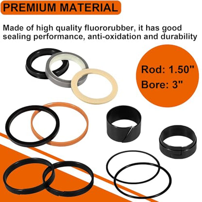 G109452 G105548 1543252C1 Hydraulic Cylinder Seal Kit Fit for Case 350 350B 450 450B 480 480C 480E 580C 580D 580E 550G Loader Bucket Tilt/Bucket Ripper Dipper(Rod: 1.50", Bore: 3”)