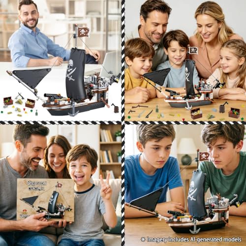408PCS Pirate Ship STEM Building Set, Sailboat Model Toy Kit for Teens