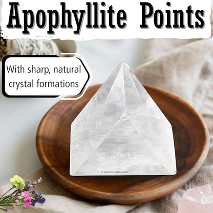 Amazing Gemstone Apophyllite Crystals and Healing Stones Mineral Specimen Set of 2- Premium Semi Precious Gem Stones - Healing Crystals Geodes Clusters for Meditation, Chakra Balance (L) - color: Apophyllite Points, size: Large