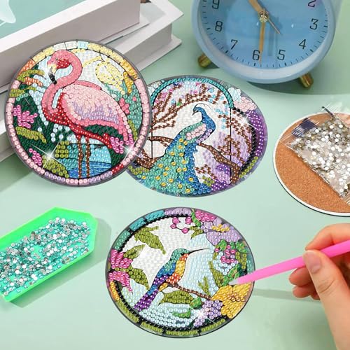 Meothan 8 Pcs Animals Diamond Art Coasters Kit for Adults with Holder 4x4in - color: Animals Coasters, size: 8 Pcs 4x4in