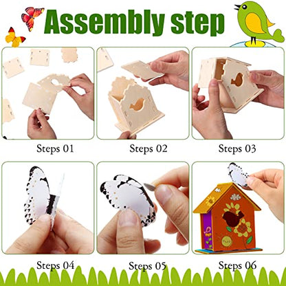 Sawysine 107 DIY Birdhouse Kits, Wooden Bird House Multiple Entrance - style: Cute Style