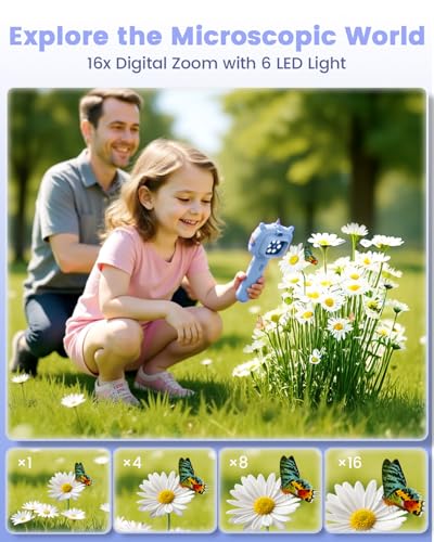Kids Microscope Outdoor Toys - Handheld Microscopes Autofocus - color: Blue