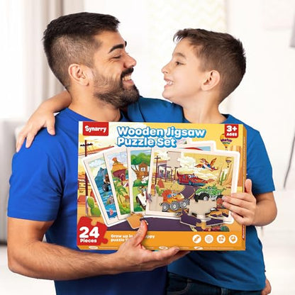SYNARRY Large Wooden Monster Truck Puzzles for Kids Ages 4-6, Kids Gifts - style: Vehicle