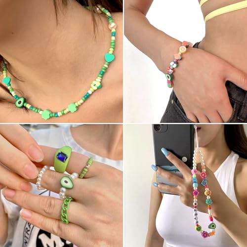 Elecrelive 50Pcs Avocado Polymer Clay Spacer Beads Green Fruit Clay Beads Food Slice Charms 11.5x9x5mm for Necklace Bracelets Earrings Key Chains Making - color: Green Avocado