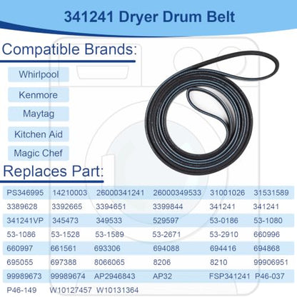 8066184 Dryer Motor Pulley, 341241 Dryer Drum Belt Replacement Part, Compatible with Whirlpool Maytag Dryer