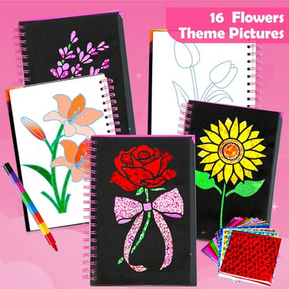 FUNNYB&G Foil Art Craft Kit for Kids, Sparkly Birthday Gift Toy for Girls - style: Flower