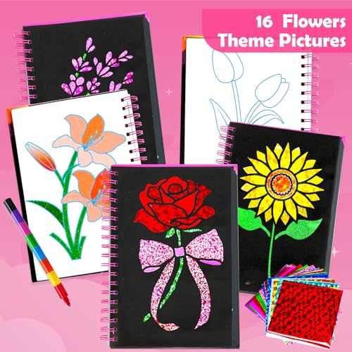 FUNNYB&G Foil Art Craft Kit for Kids, Sparkly Birthday Gift Toy for Girls - style: Flower