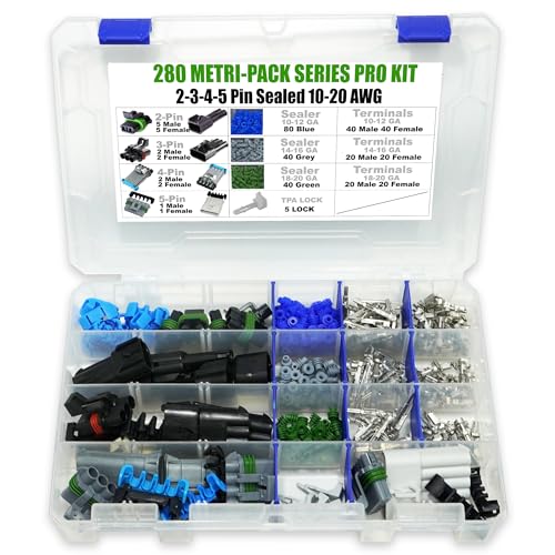 365pcs (2,3,4,5 PIN) Metri-Pack 280 Series 30 Amp Conductor Connector, Terminal, Sealed Weatherproof Automotive Electrical Connectors Kit 10-20 GA - size: 2-5 Pin Kit (365pcs)