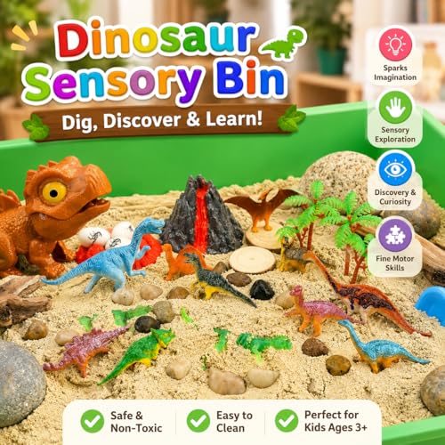 Carolart Dinosaur Sensory Bin, Sand Kit with Glow Dinosaurs & Sand - style: Dinosaur