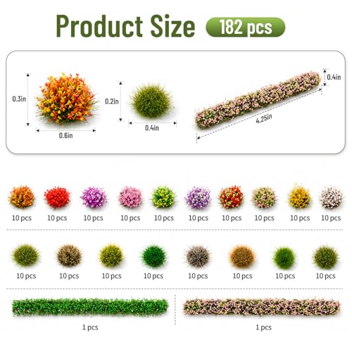 182 Pcs Diorama Grass Colorful Miniature Flowers Cluste Kit