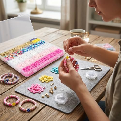 Bead Bracelet Making Kit –3600 Colorful Clay Beads Set with Gold Beads,Polymer Heishi Beads Charms – Jewelry Making Supplies for Crafting, Handmade Accessories & DIY Projects - color: style 08
