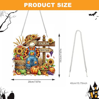 NAIMOER Halloween Diamond Art Hanging Kits for Adults, Scarecrow 5D Special Shaped Rhinestone, DIY Acrylic Diamond Art Painting Window Pendants Home Garden Wall Hanging Ornament Kits, Double Sided - color: Fall Scarecrow