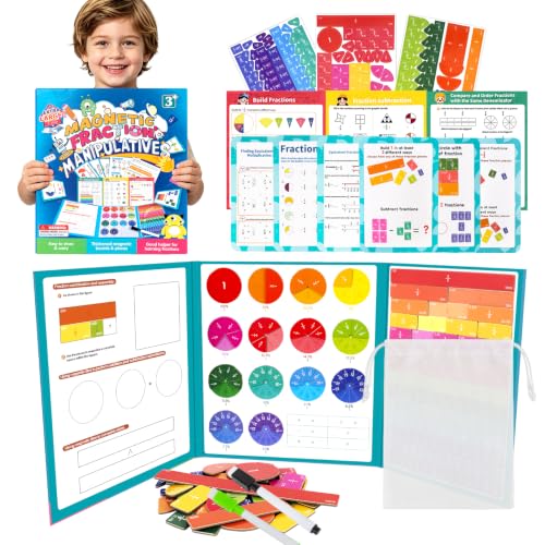 X-Large Fraction Demonstration Book, Montessori Fraction Playbook with Tiles & Circles, Fraction Educational Puzzle Sets, Math Manipulatives for Homeschool Classroom - size: X-Large