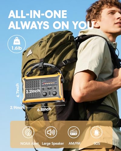 Emergency Weather Radio with Large Solar Panel, Efficient Hand Crank - color: Yellow